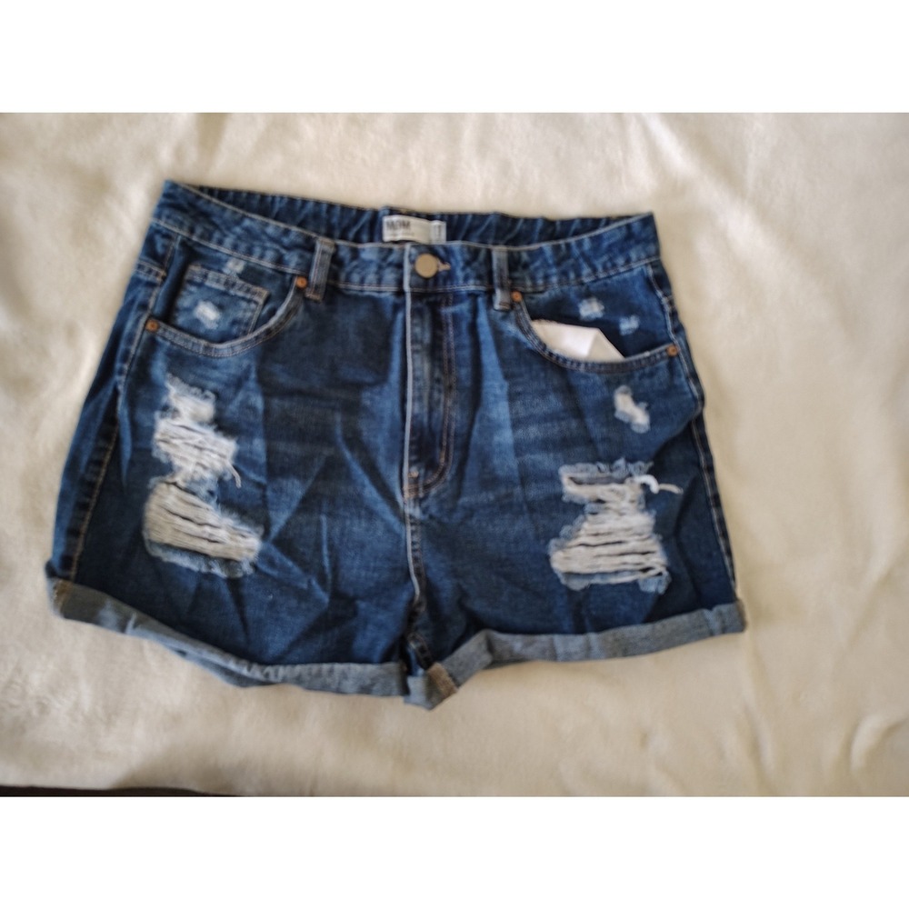 Refuge‎ Denim Mom Shorts Womens  Dark Wash Distressed Ripped High Waisted Cuffed